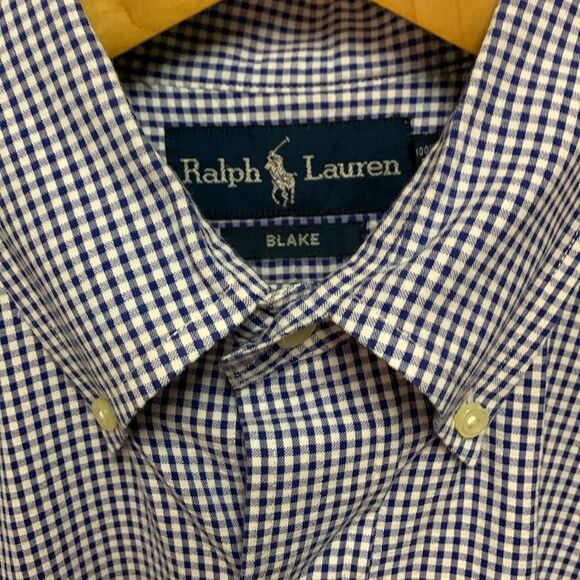 Ralph Lauren Blake Blue White Small Gingham Check SS Button Down Shirt Size M - Picture 4 of 11